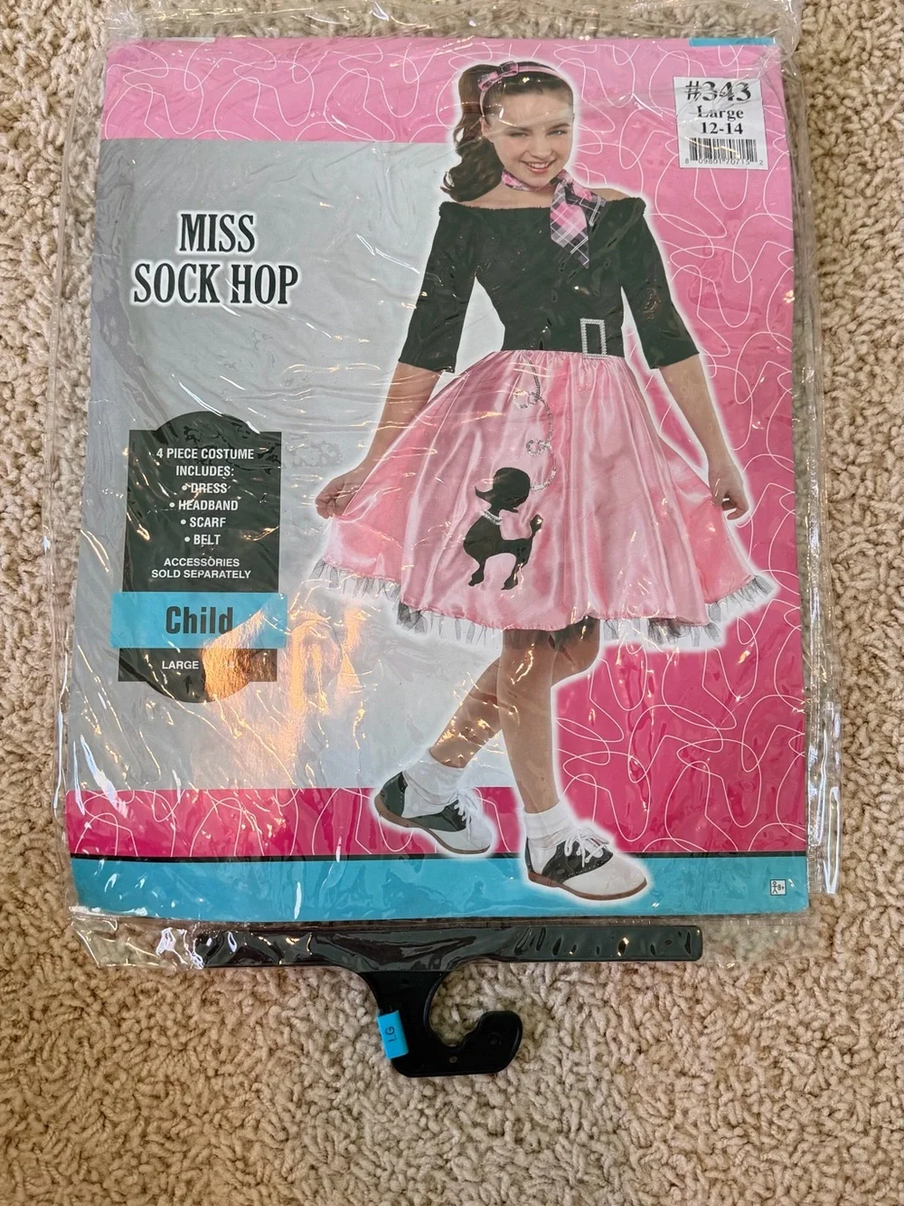 Girls Pink and Black 1950s Poodle Skirt Costume